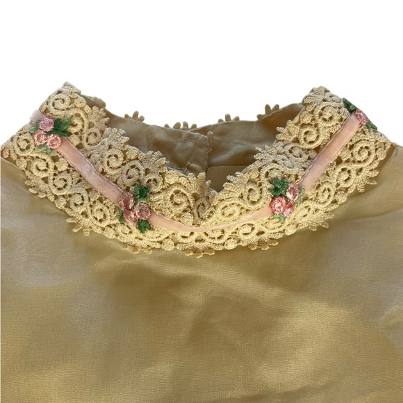 Vintage 60s 70s Empire Gown White Pink Organza Lace Ribbon Trim Formal Dress - Picture 3 of 16